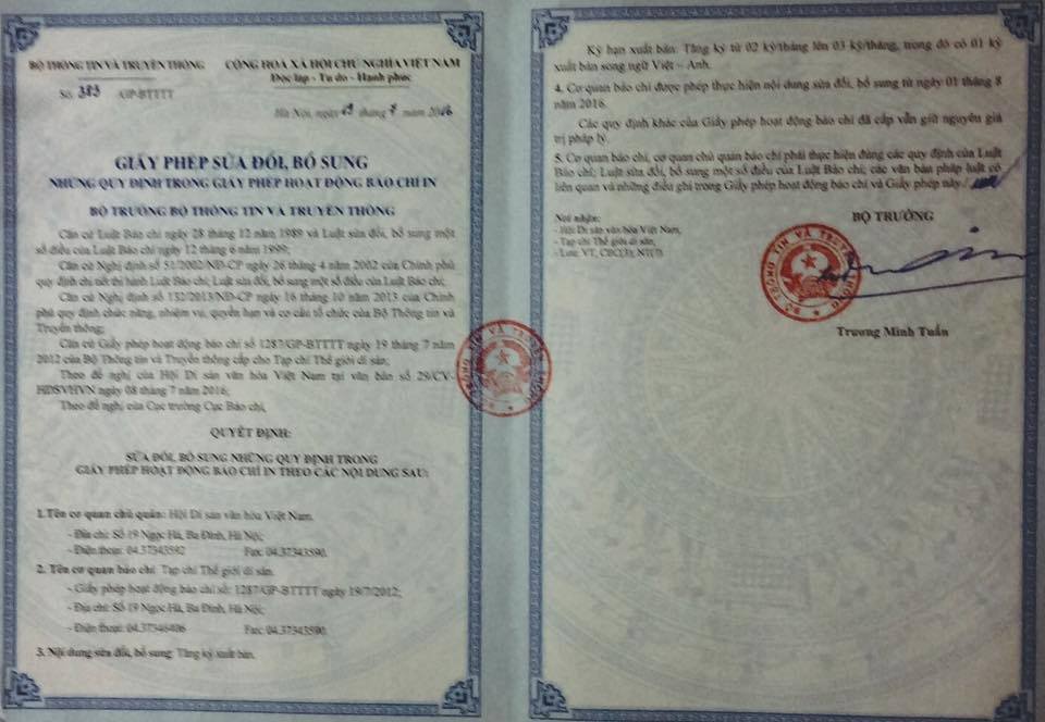 Tạp chí Thế giới Di sản – Cơ quan của Hội Di sản Văn hóa Việt Nam được tăng thêm kỳ xuất bản song ngữ Việt - Anh