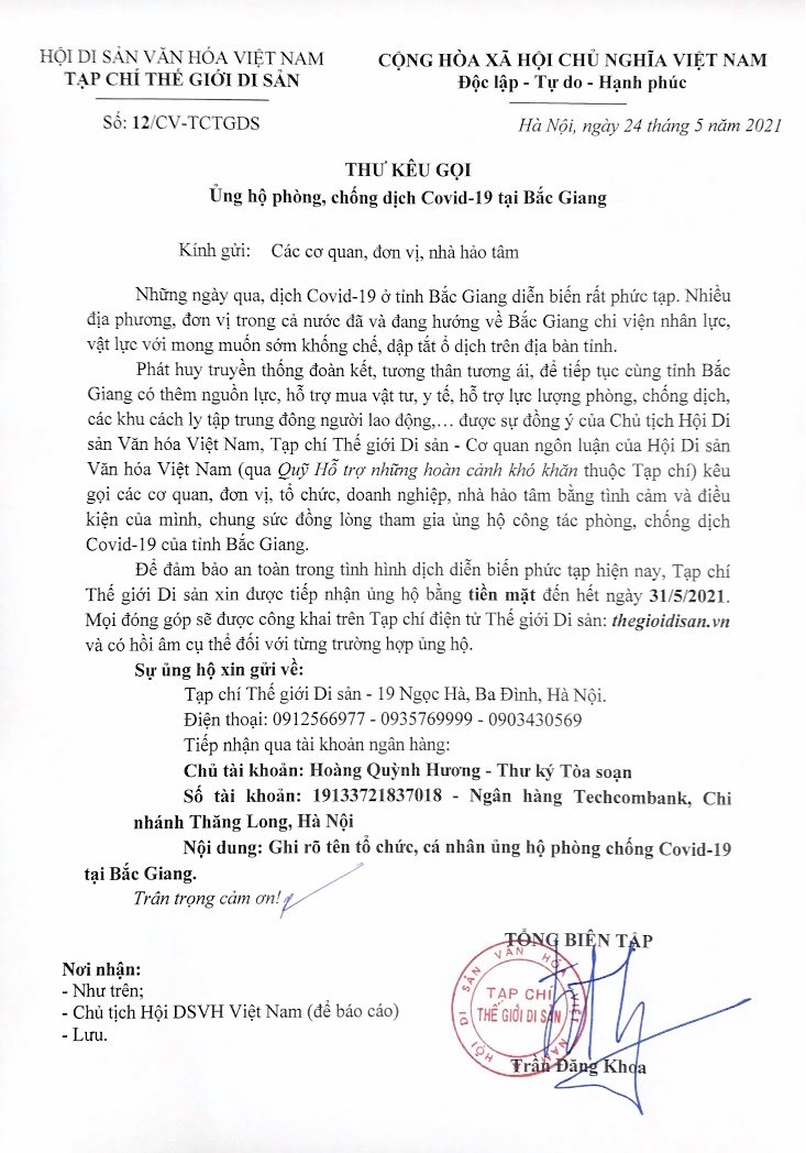 Kêu gọi chung tay ủng hộ phòng, chống dịch Covid-19 tại Bắc Giang