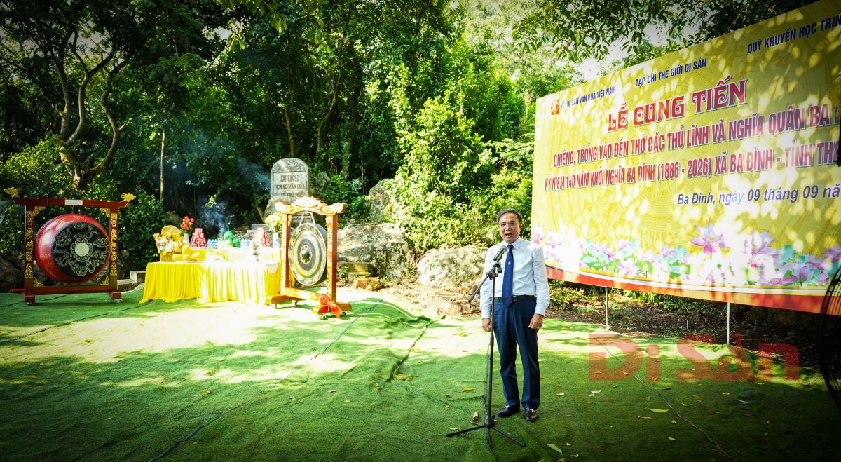 ThS, Nhà báo Trịnh Thanh Giảng - Phó Chủ tịch Hội DSVH Việt Nam, Q. Tổng Biên tập Tạp chí Thế giới Di sản, Chủ tịch Qũy Khuyến học Trịnh Mai Diêm phát biểu tại Lễ trao tặng.JPG
